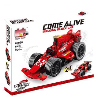 BB261048 Plastic 2in1 Super Racing Pull Back Car Building Block Red F