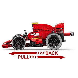 BB261048 Plastic 2in1 Super Racing Pull Back Car Building Block Red F