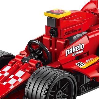 BB261048 Plastic 2in1 Super Racing Pull Back Car Building Block Red F