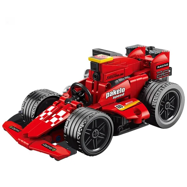 Plastic 2in1 Super Racing Pull Back Red F1 Building Block Car