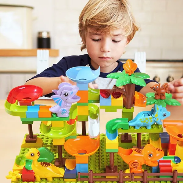 135PCS Dinosaur Marble Race Run Big Blocks DIY Building Set