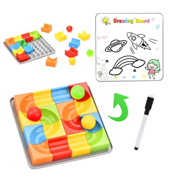 2-in-1 Canica Marble Run and Magnetic Drawing Board Set