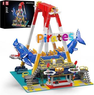 Pirate Ship Sports Theme Building Set with Shark Swing Boat Motor