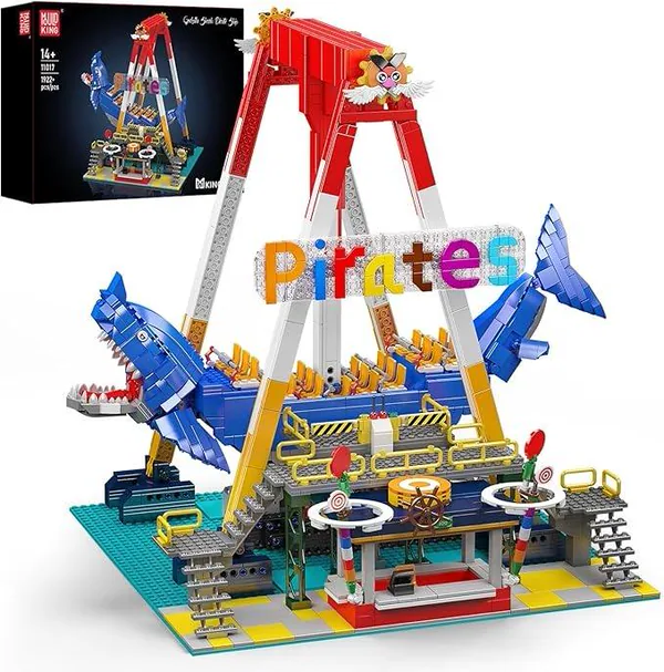 Pirate Ship Sports Theme Building Set with Shark Swing Boat Motor